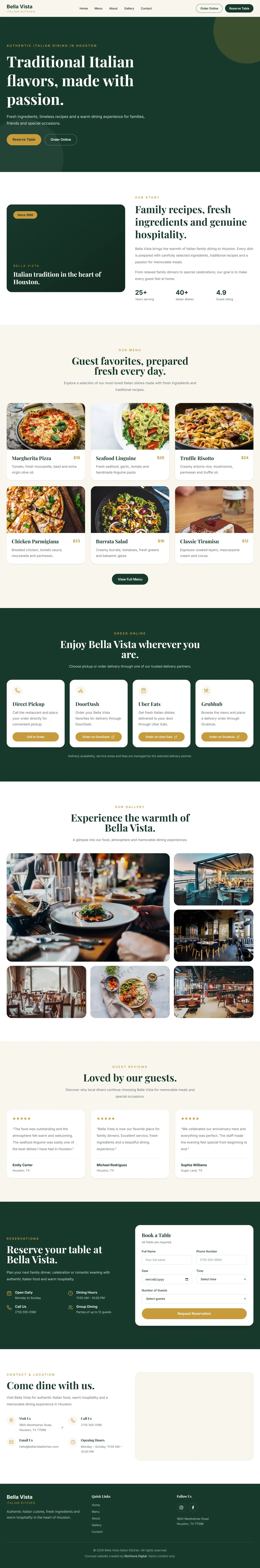 Bella Vista restaurant website full page concept