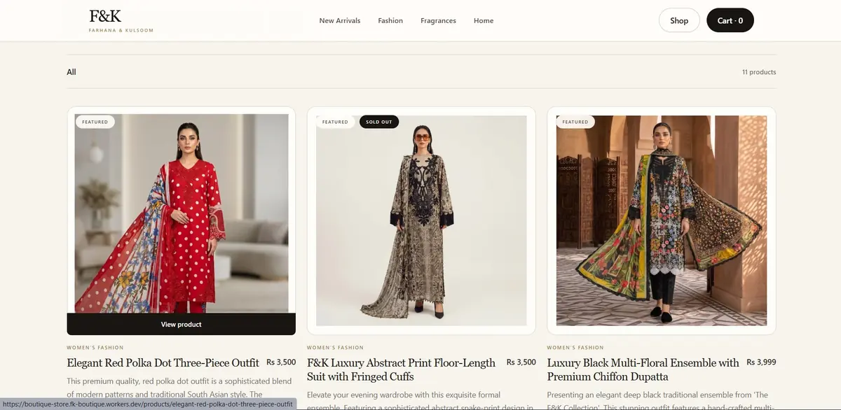 Farhana and Kulsoom Boutique website